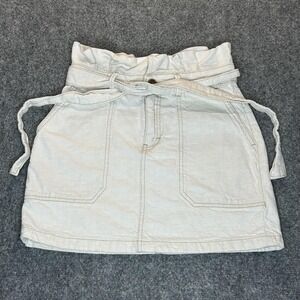 Free People Denim Mini Skirt Paperbag Waist Belted White Cream Size Small